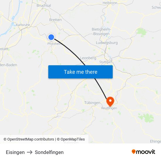 Eisingen to Sondelfingen map