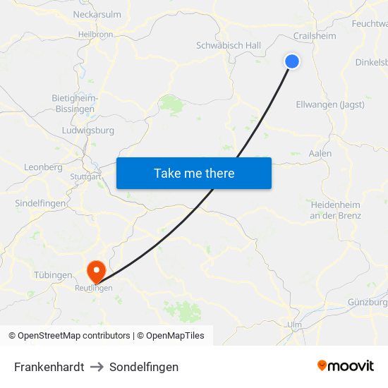 Frankenhardt to Sondelfingen map