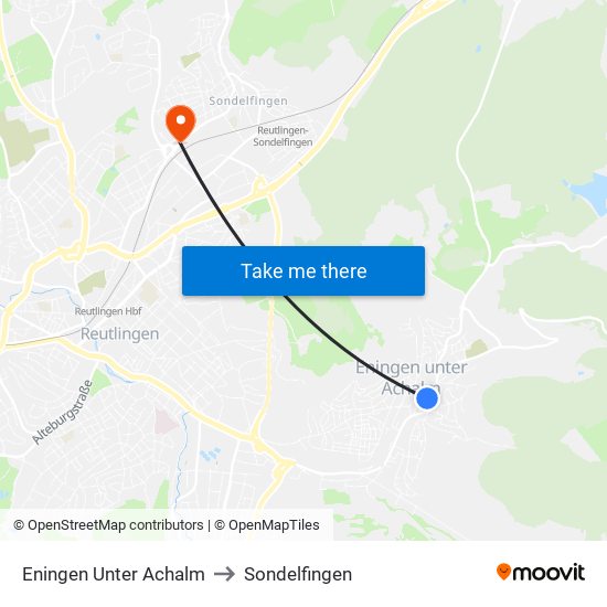 Eningen Unter Achalm to Sondelfingen map