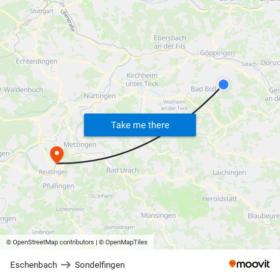 Eschenbach to Sondelfingen map