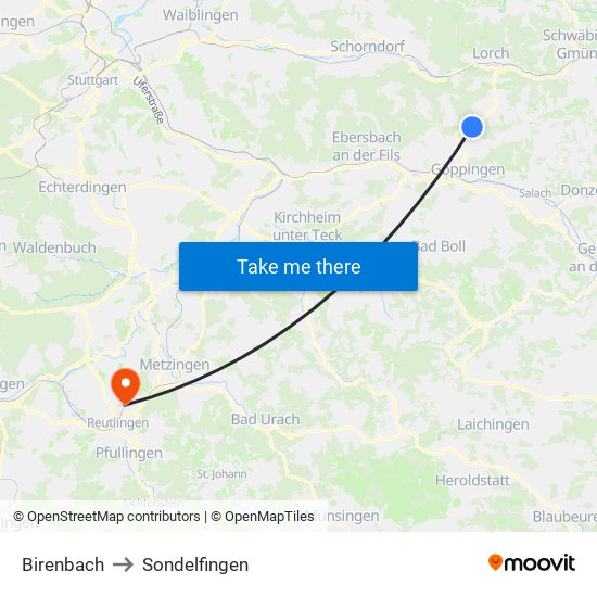 Birenbach to Sondelfingen map