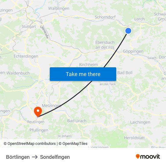 Börtlingen to Sondelfingen map