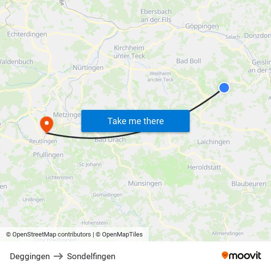 Deggingen to Sondelfingen map