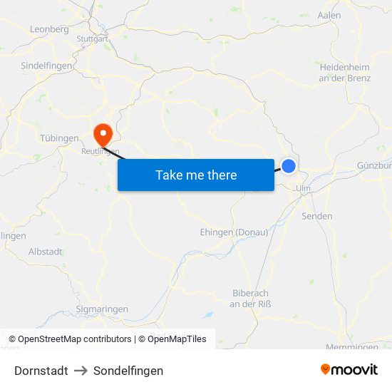 Dornstadt to Sondelfingen map