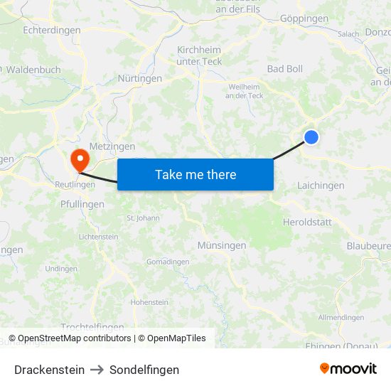 Drackenstein to Sondelfingen map