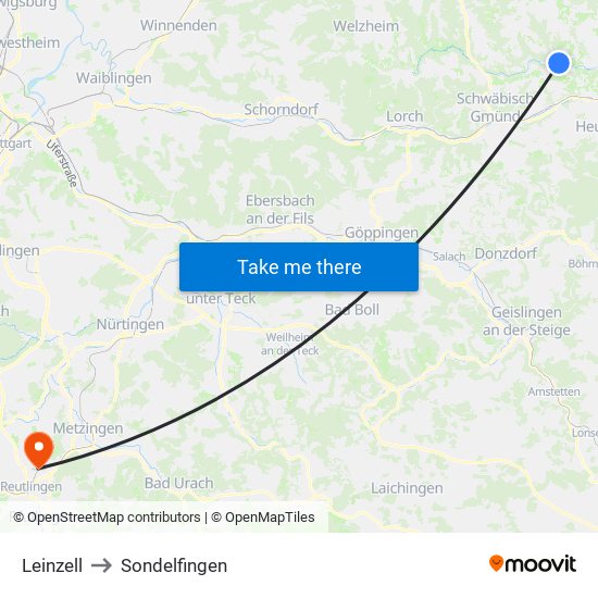 Leinzell to Sondelfingen map