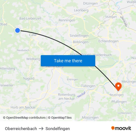 Oberreichenbach to Sondelfingen map