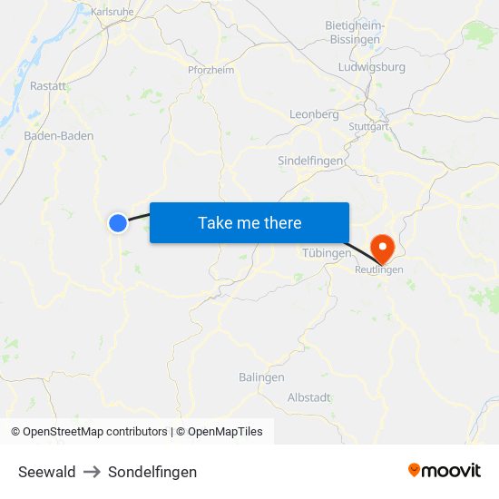 Seewald to Sondelfingen map