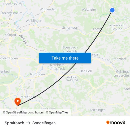 Spraitbach to Sondelfingen map
