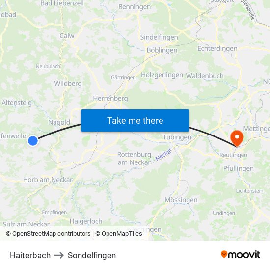 Haiterbach to Sondelfingen map