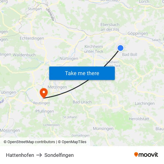 Hattenhofen to Sondelfingen map