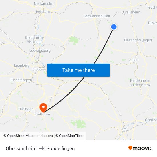 Obersontheim to Sondelfingen map