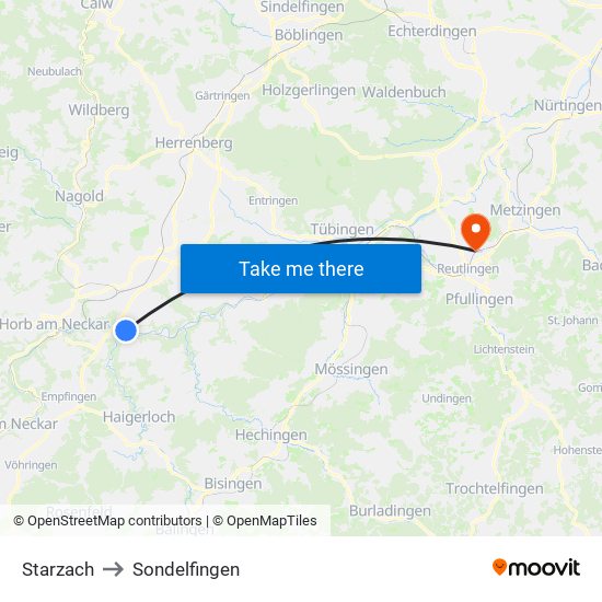 Starzach to Sondelfingen map