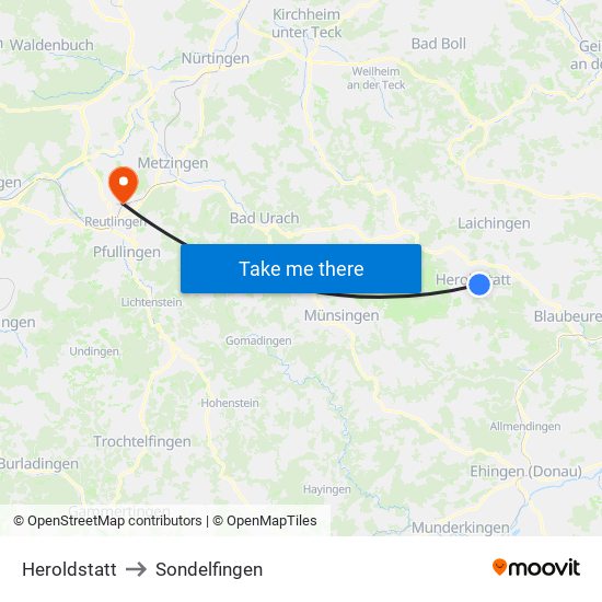 Heroldstatt to Sondelfingen map