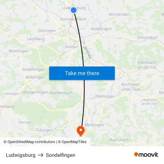 Ludwigsburg to Sondelfingen map