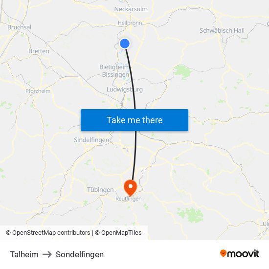 Talheim to Sondelfingen map