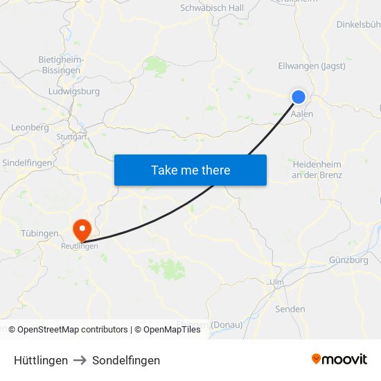 Hüttlingen to Sondelfingen map