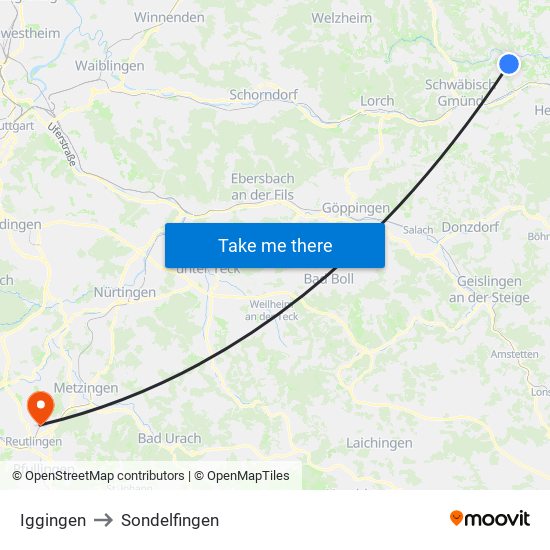 Iggingen to Sondelfingen map