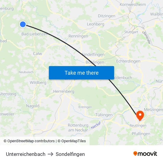 Unterreichenbach to Sondelfingen map