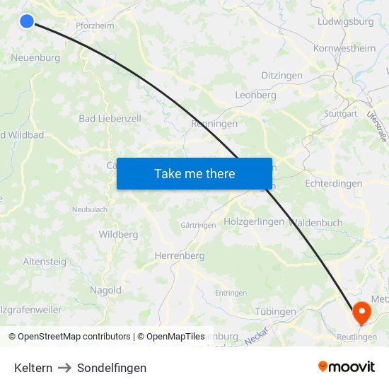 Keltern to Sondelfingen map