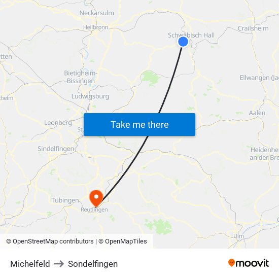 Michelfeld to Sondelfingen map