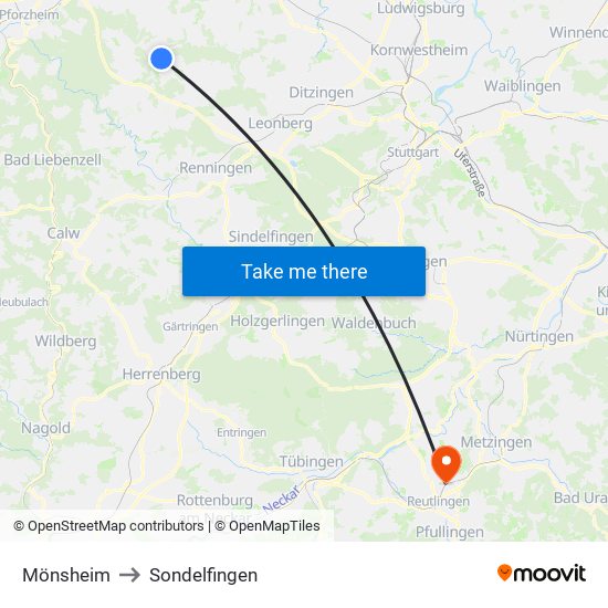 Mönsheim to Sondelfingen map