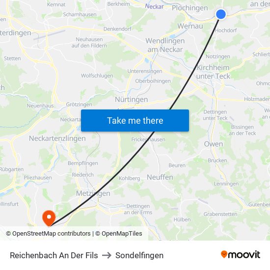 Reichenbach An Der Fils to Sondelfingen map