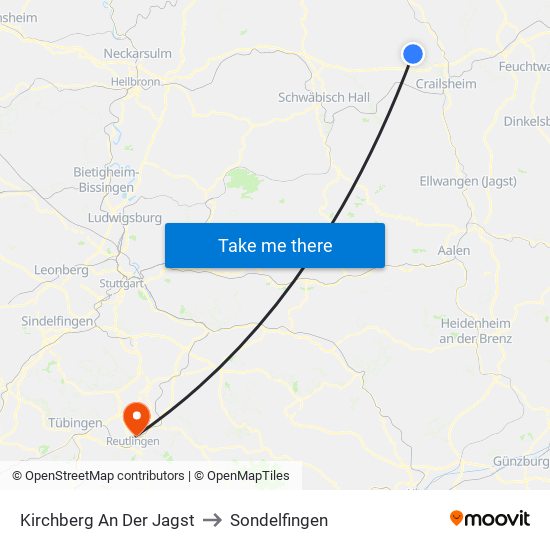 Kirchberg An Der Jagst to Sondelfingen map