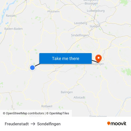 Freudenstadt to Sondelfingen map