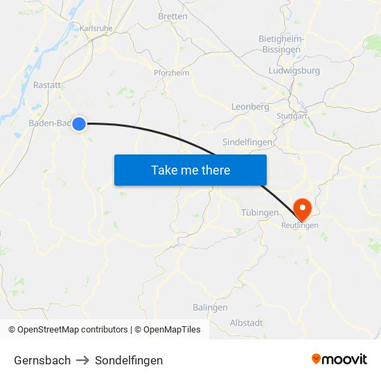 Gernsbach to Sondelfingen map