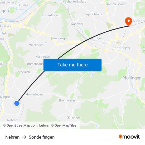 Nehren to Sondelfingen map