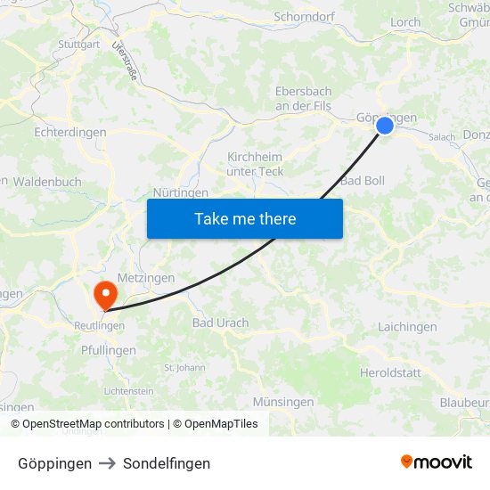 Göppingen to Sondelfingen map