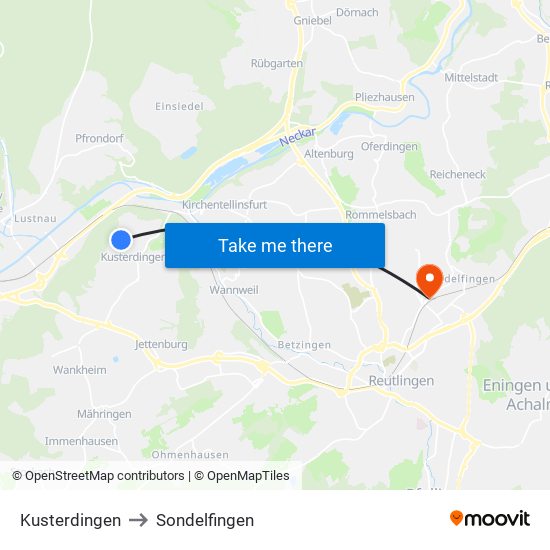 Kusterdingen to Sondelfingen map