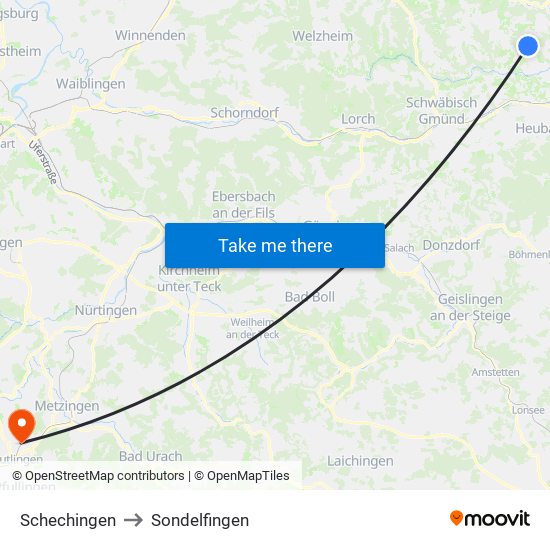 Schechingen to Sondelfingen map