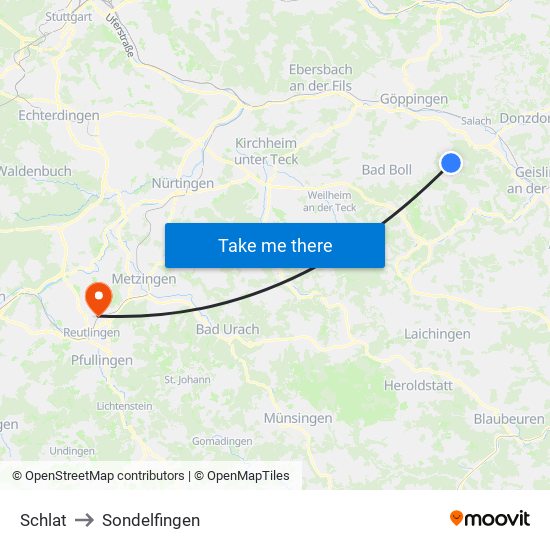 Schlat to Sondelfingen map