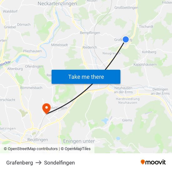 Grafenberg to Sondelfingen map