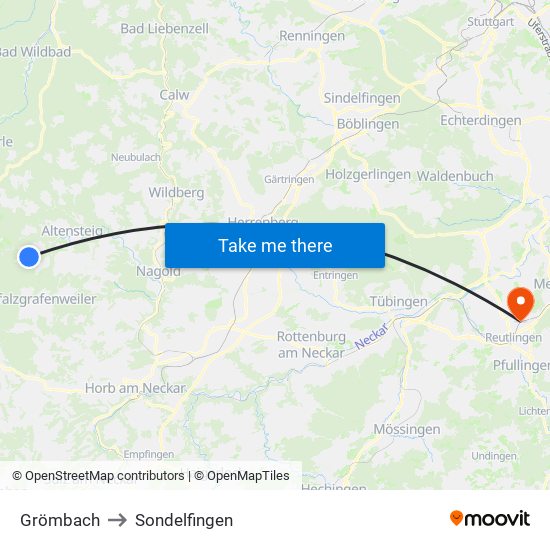 Grömbach to Sondelfingen map