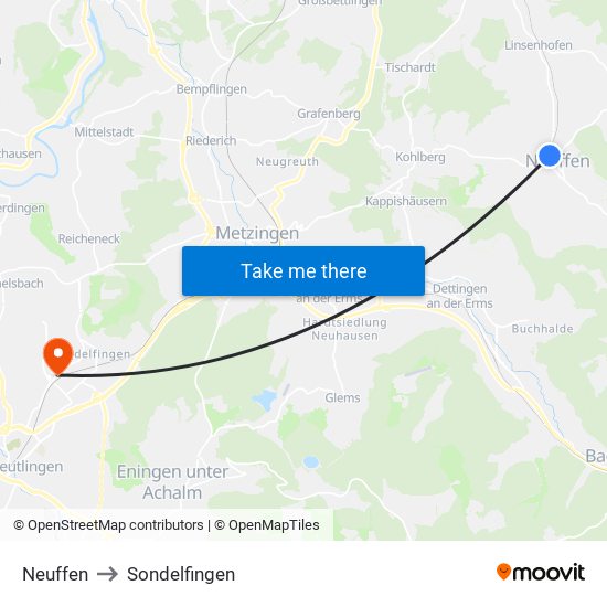 Neuffen to Sondelfingen map