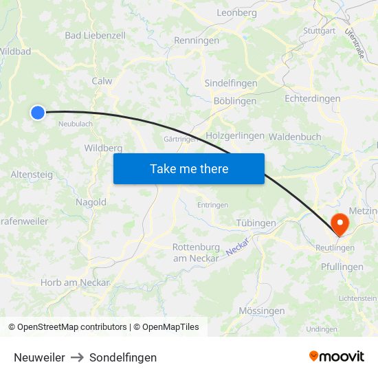 Neuweiler to Sondelfingen map