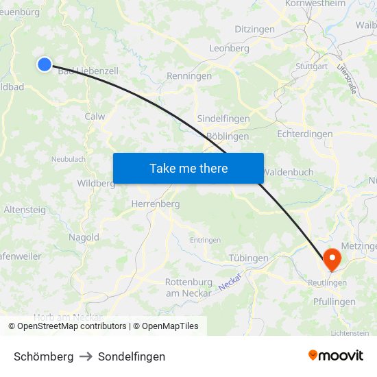 Schömberg to Sondelfingen map