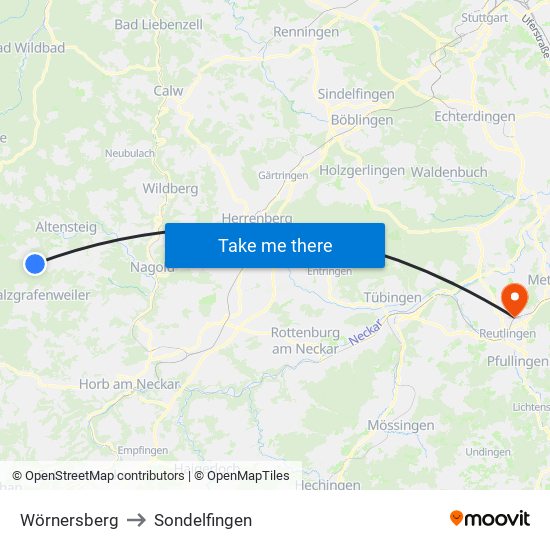 Wörnersberg to Sondelfingen map