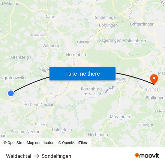 Waldachtal to Sondelfingen map