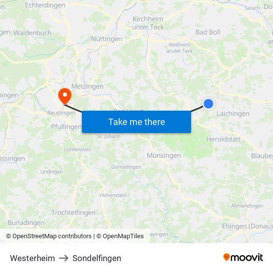 Westerheim to Sondelfingen map