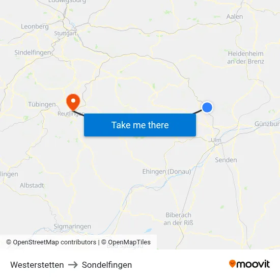 Westerstetten to Sondelfingen map