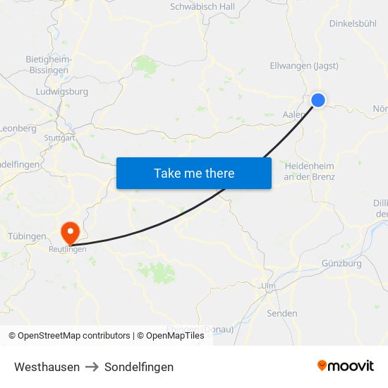 Westhausen to Sondelfingen map