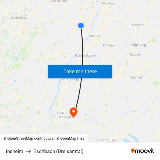 Insheim to Eschbach (Dreisamtal) map