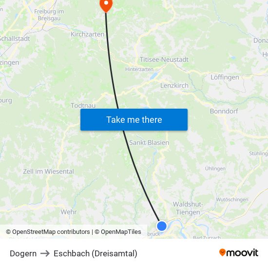Dogern to Eschbach (Dreisamtal) map