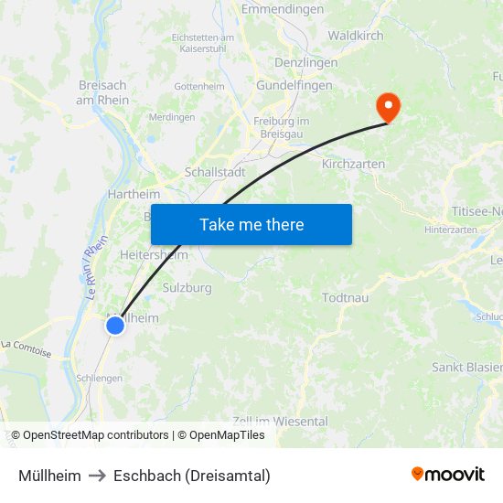 Müllheim to Eschbach (Dreisamtal) map