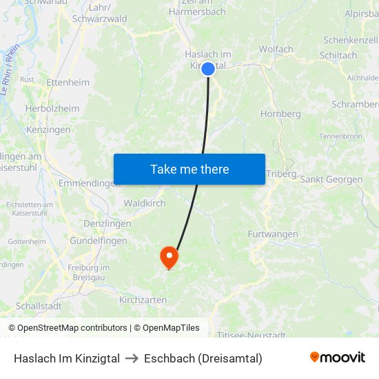 Haslach Im Kinzigtal to Eschbach (Dreisamtal) map