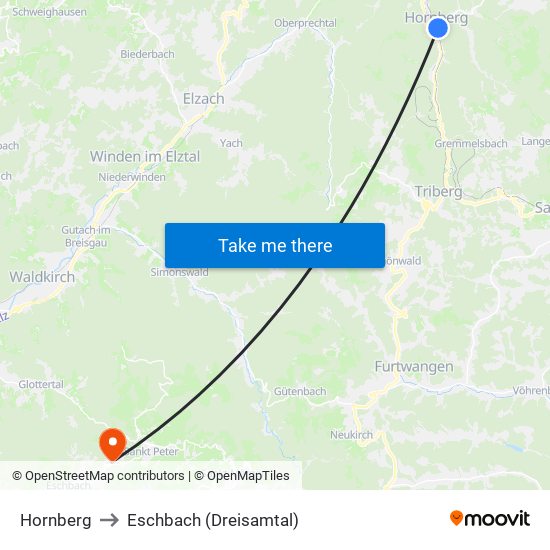 Hornberg to Eschbach (Dreisamtal) map